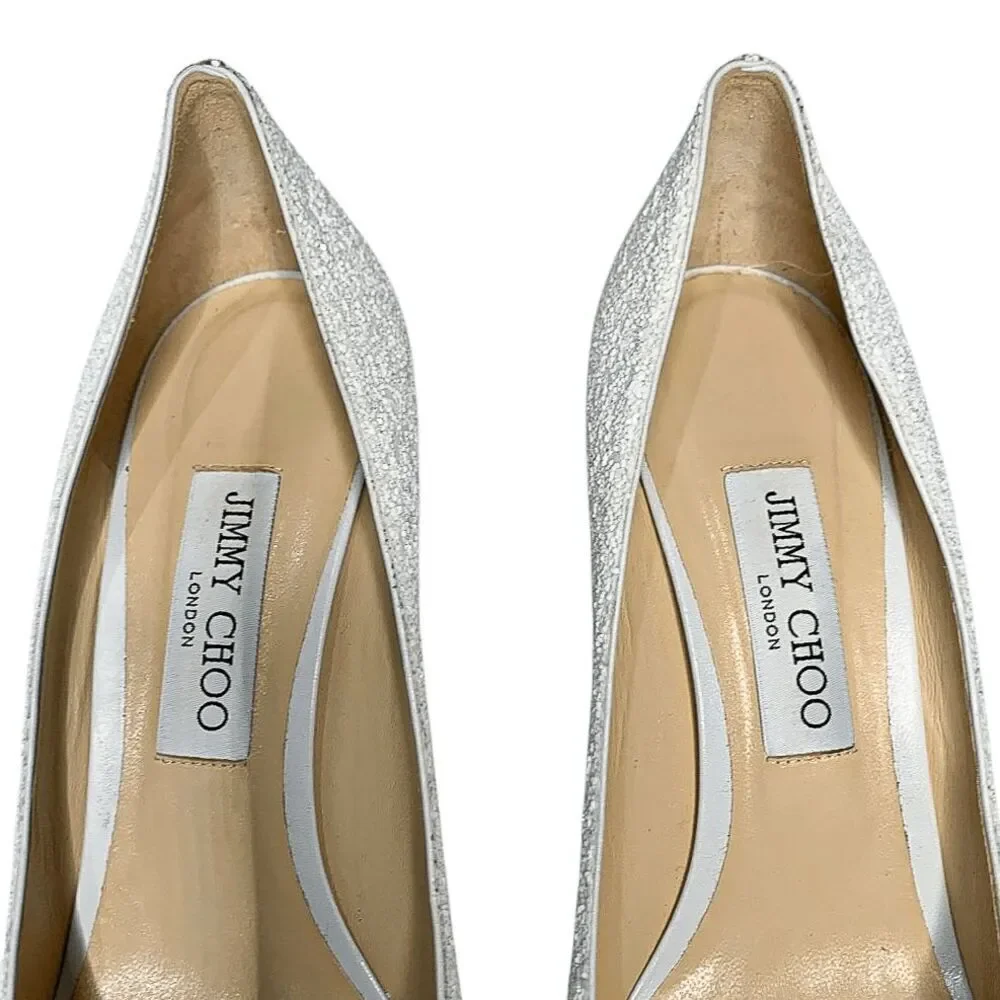 Jimmy Choo Love 85 White Coarse Glitter Heels EU 40.5 Slip On Wedding Pumps